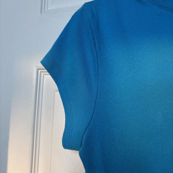 Vintage Y2K Mix & Co Women’s Large Turquoise Pleated Scoop Neck Tee Shirt Top - Picture 8 of 8